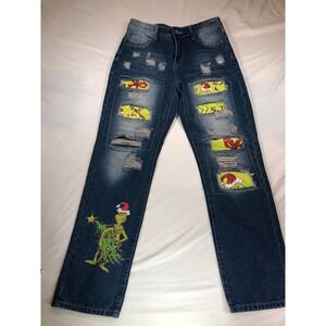 The Grinch Distressed Christmas Denim Jeans Blue Straight Leg Size 28